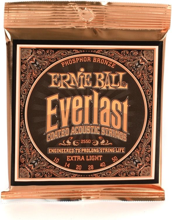 Ernie Ball Everlast Extra Light Coated Phosphor Bronze Acoustic Guitar Strings - 10-50 Gauge