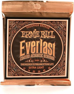 Ernie Ball Everlast Extra Light Coated Phosphor Bronze Acoustic Guitar Strings - 10-50 Gauge