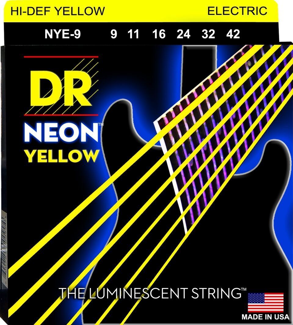 DR Hi-Def Neon Yellow Colored Electric Guitar Strings: Light 9-42