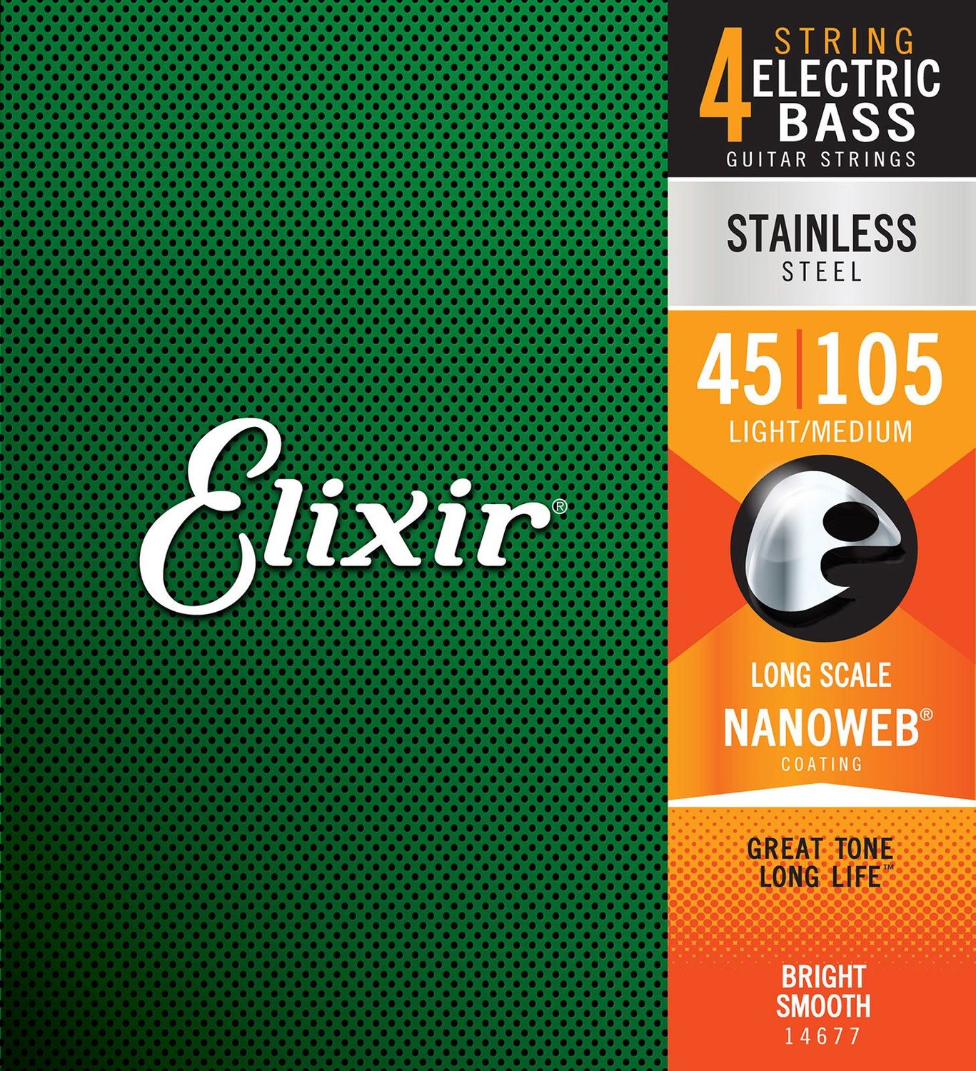 Elixir Nanoweb Stainless Steel Bass Guitar Strings - Medium 45-105