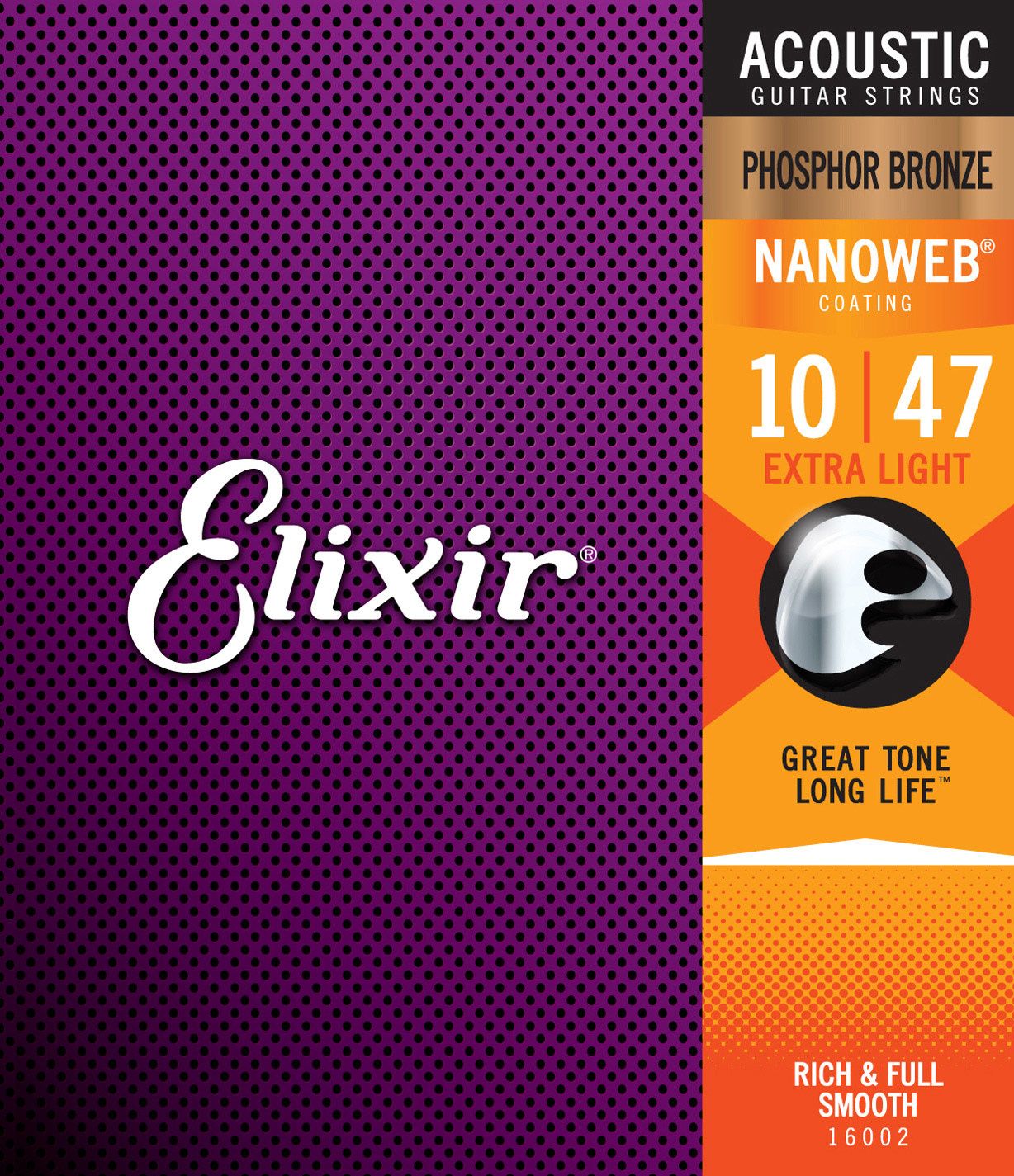 Elixir Phosphor Bronze Nanoweb Acoustic Guitar Strings - Extra Light 10-47