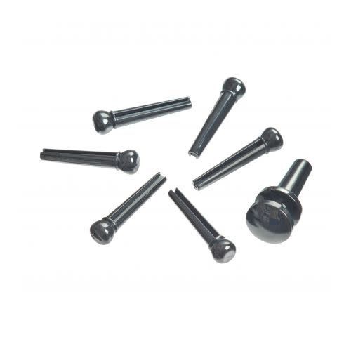 D&#39;Addario Injected Molded Bridge Pins with End Pin, Set of 7, Ebony