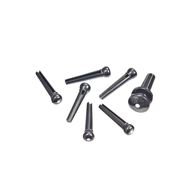 D&#39;Addario Injected Molded Bridge Pins with End Pin Set, Ebony with Ivory Dot