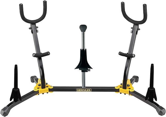 Hercules Duo Alto/Tenor Saxophone Stand w/2 Clarinet/Flute Pegs &amp; 1 Soprano Saxophone Peg