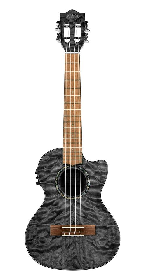 Lanikai Quilted Maple Cutaway Electric Tenor Ukulele in Trans Black w/Case