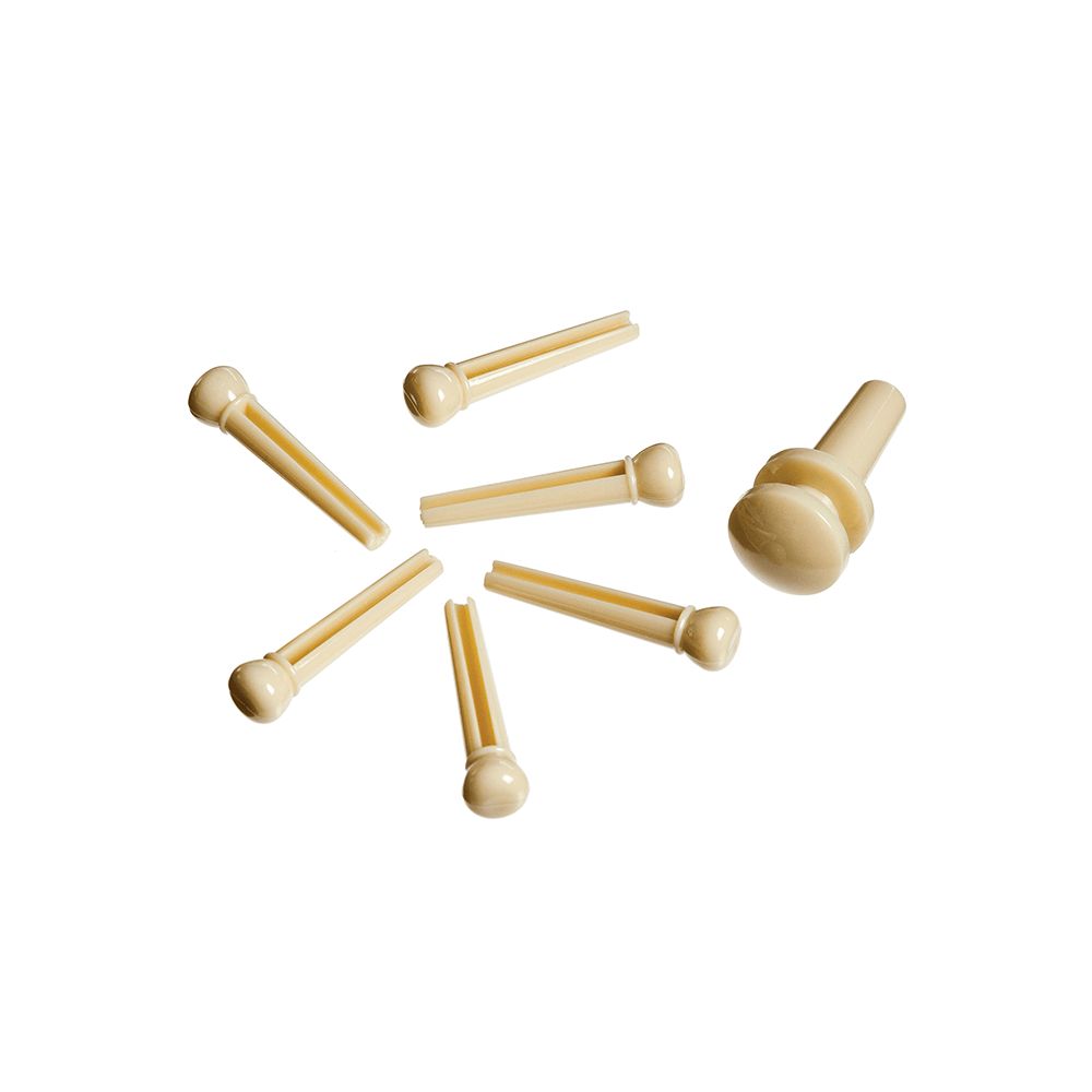 D&#39;Addario Injected Molded Bridge Pins with End Pin, Set of 7, Ivory