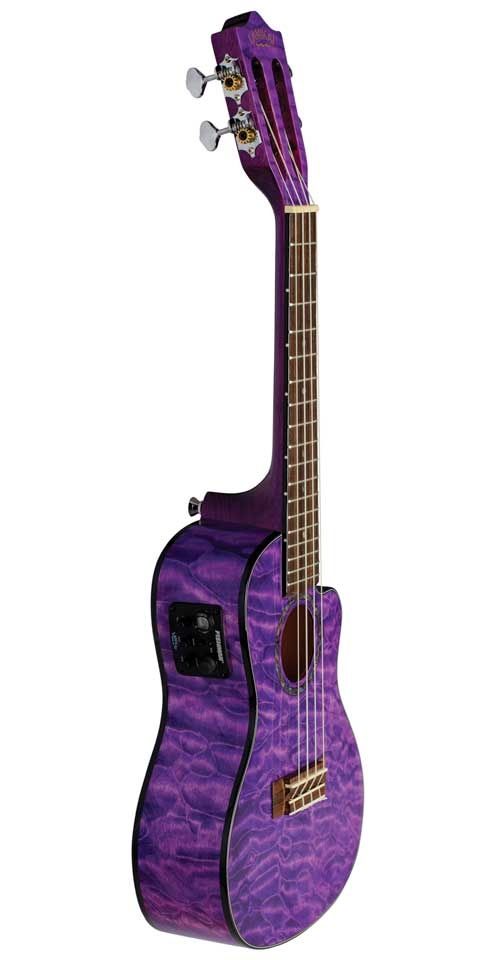 Lanikai Quilted Maple Cutaway Electric Concert Ukulele in Trans Purple w/Case