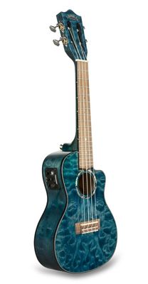 Lanikai Quilted Maple Cutaway Electric Concert Ukulele in Trans Blue w/Case