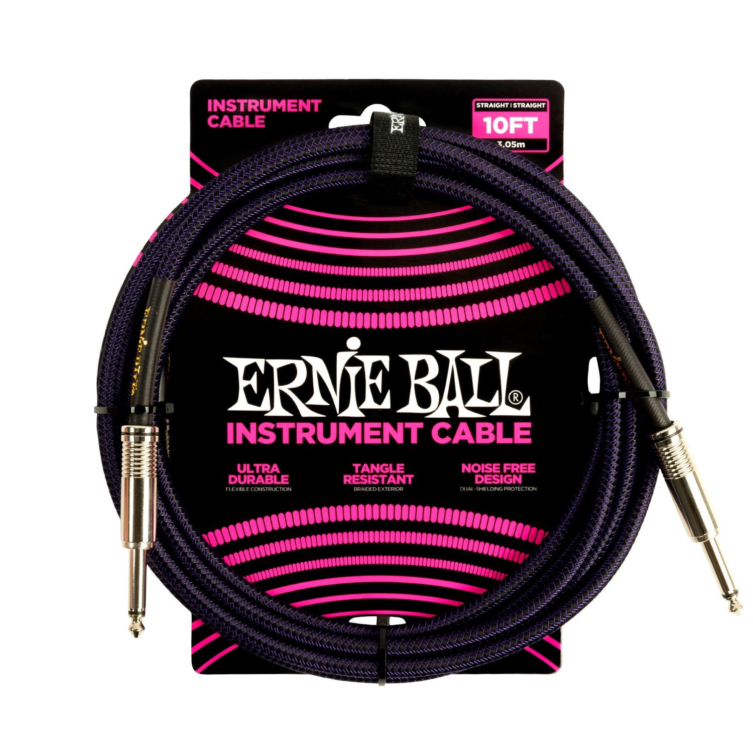 Ernie Ball 10&#39; Braided Instrument Cable, Purple/Black