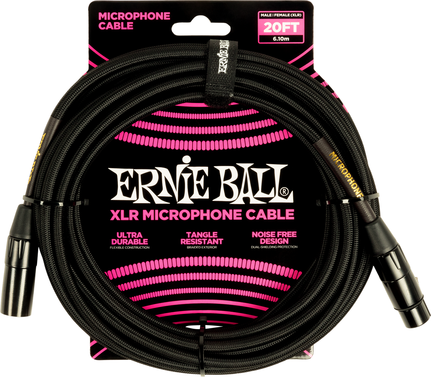 Ernie Ball 20&#39; Braided XLR Microphone Cable, Black