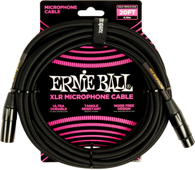 Ernie Ball 20&#39; Braided XLR Microphone Cable, Black