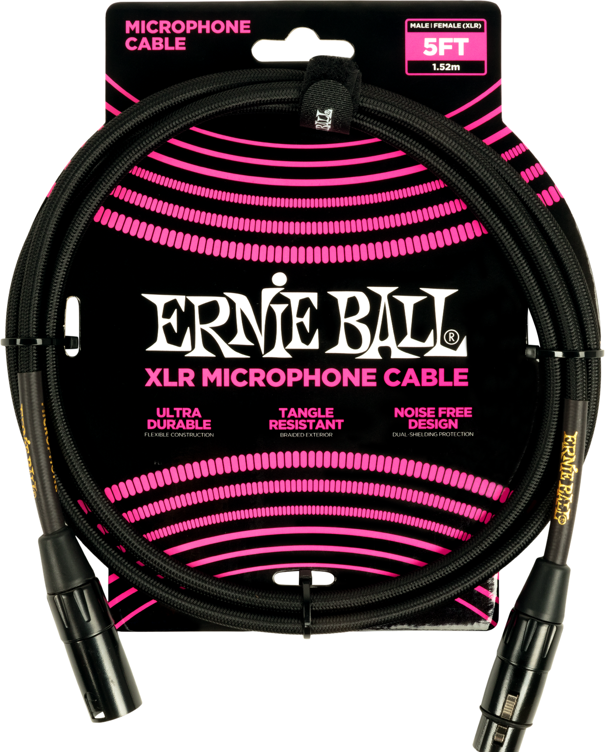 Ernie Ball 5&#39; Braided XLR Microphone Cable, Black