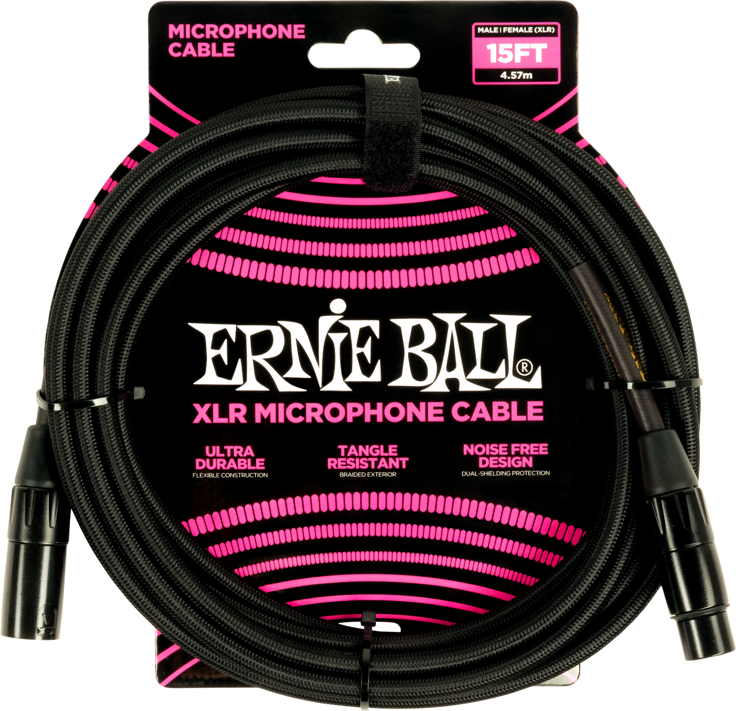 Ernie Ball 15&#39; Braided XLR Microphone Cable, Black