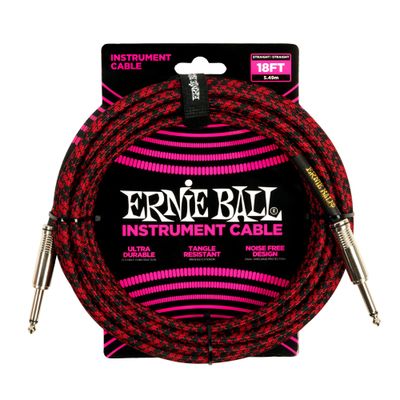 Ernie Ball 18&#39; Braided Instrument Cable, Red/Black
