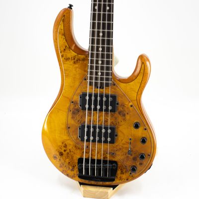 Sterling by Music Man StingRay 5 HH RAY35HH Poplar Burl in Amber w/Gig Bag