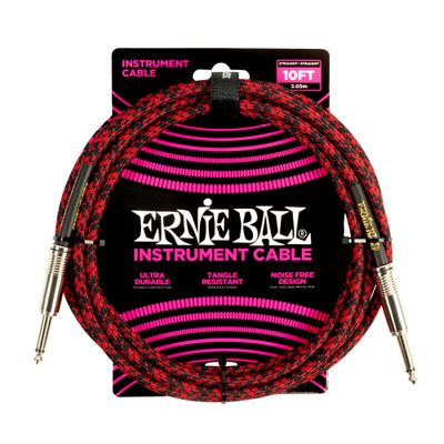 Ernie Ball 10&#39; Braided Instrument Cable, Red/Black