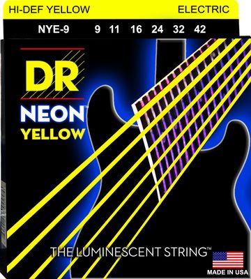 DR Hi-Def Neon Yellow Colored Electric Guitar Strings: Light 9-42