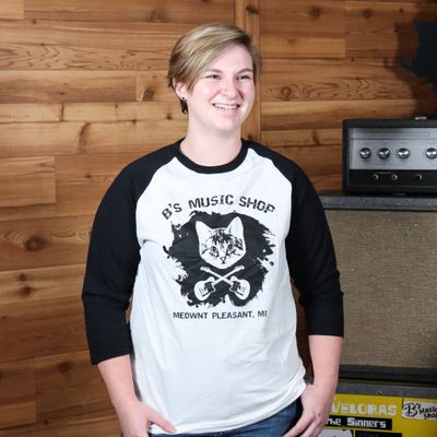 B's Music Shop Danger Cat Baseball T-Shirt