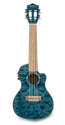 Lanikai Quilted Maple Cutaway Electric Concert Ukulele in Trans Blue w/Case