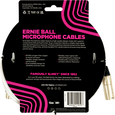 Ernie Ball 20' XLR Microphone Cable, White