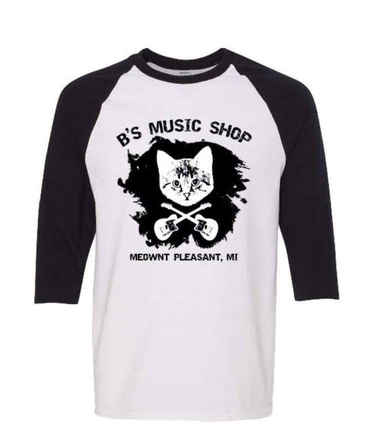 B&#39;s Music Shop Danger Cat Baseball T-Shirt, Size: Small