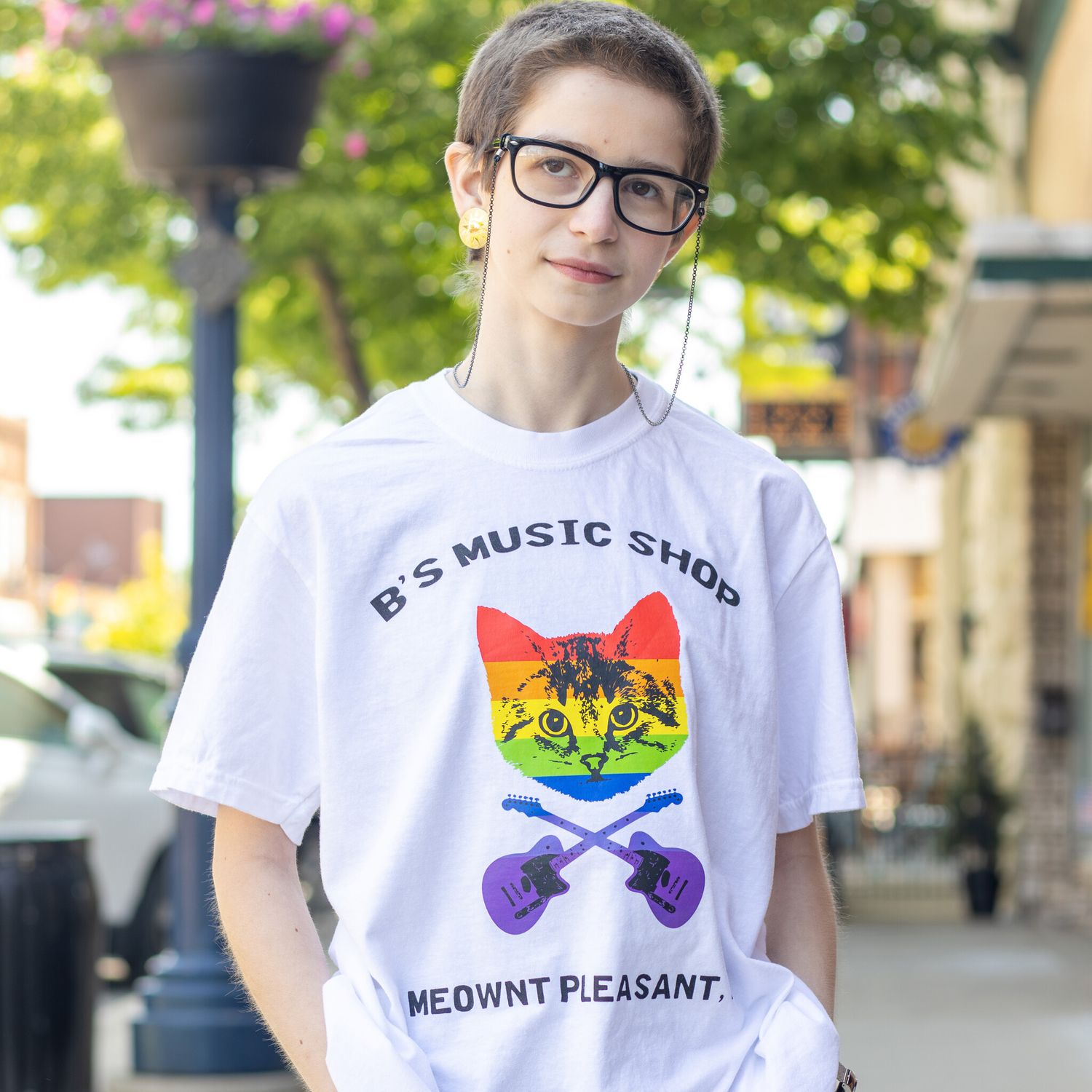 B&#39;s Music Shop Pride White T-Shirt, Size: Small