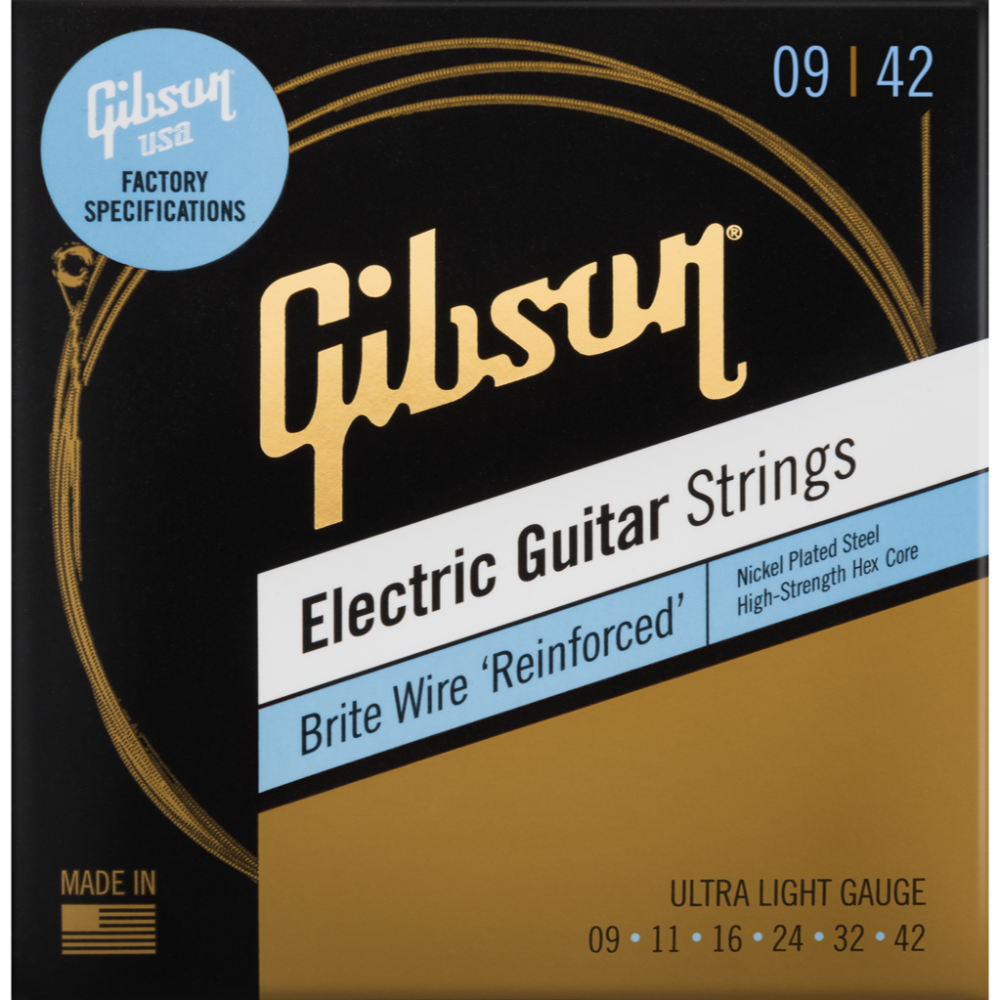 Gibson Brite Wire &#39;Reinforced&#39; Electric Guitar Strings, Gauge: Ultra-Light