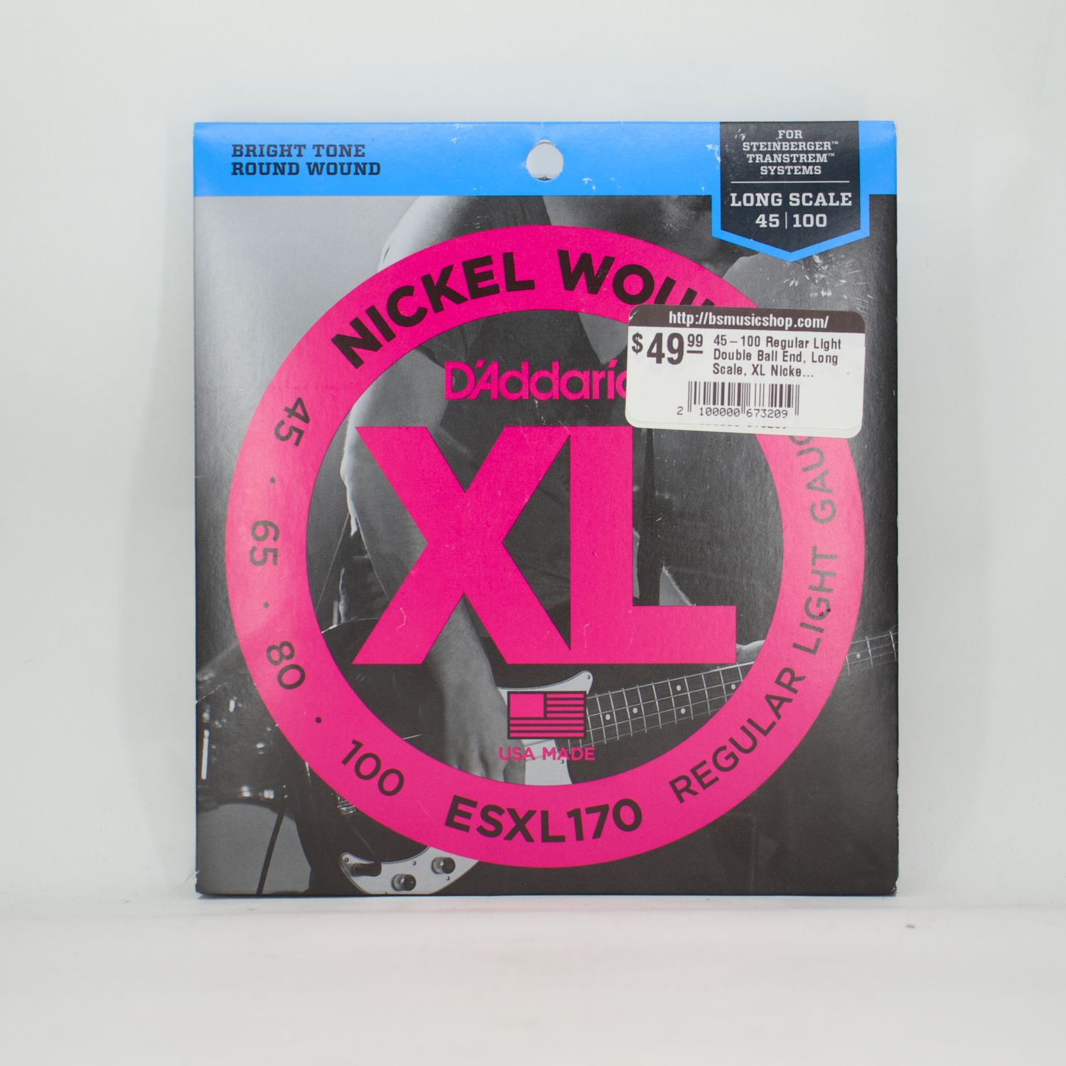 Used D&#39;Addario ESXL170 Bass Strings XL Nickel Regular Light Double Ball End – Mint Condition