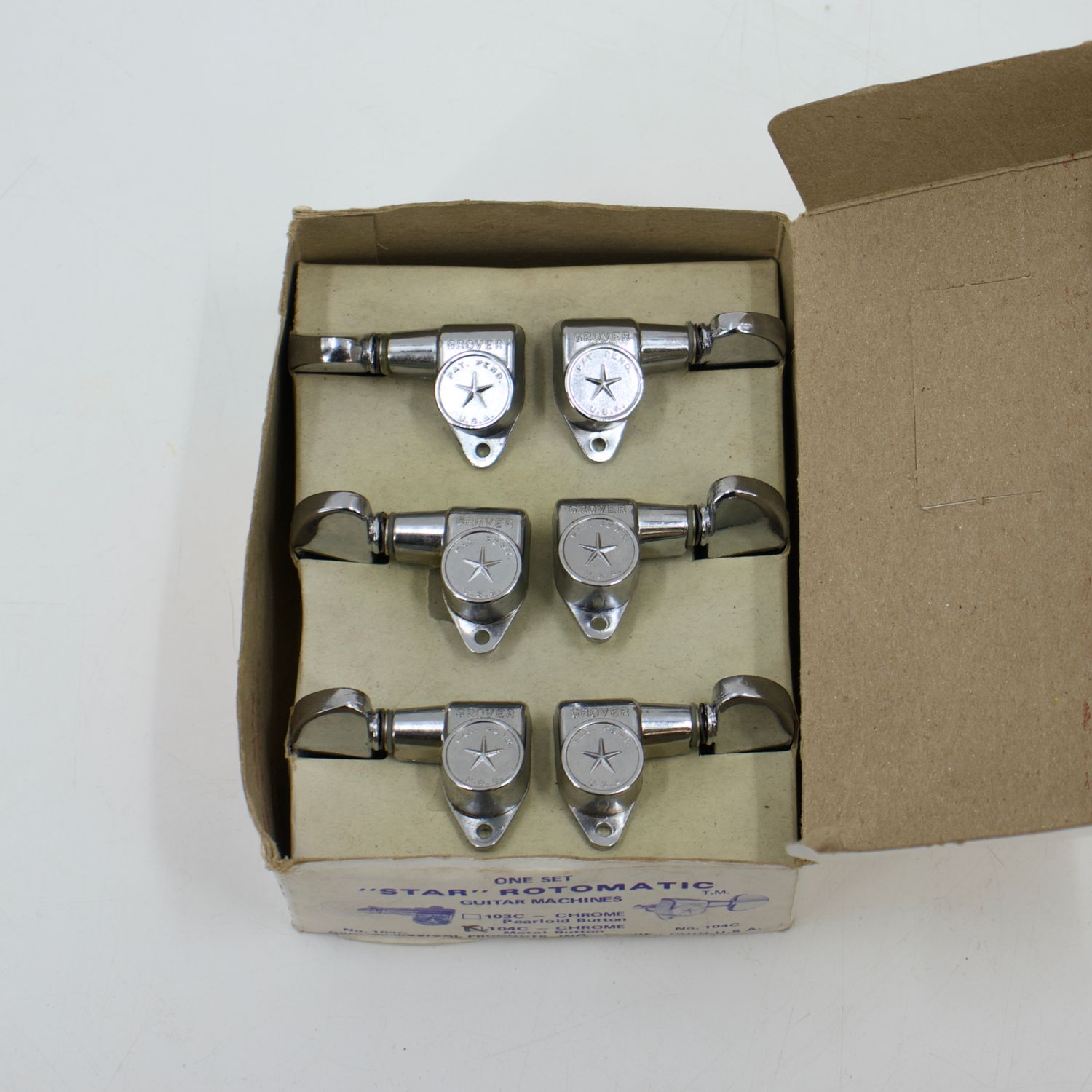 Used Grover Pat. Pend. Star Rotomatic 3+3 Tuning Machines Chrome w/Original Box