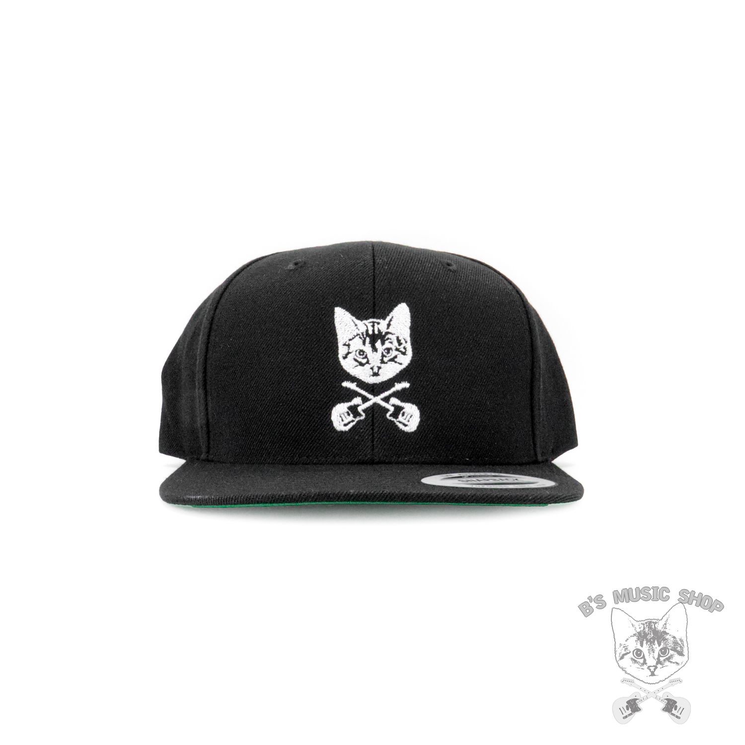 B&#39;s Music Shop Snapback Hat, Style: Standard Flat Bill - White Logo