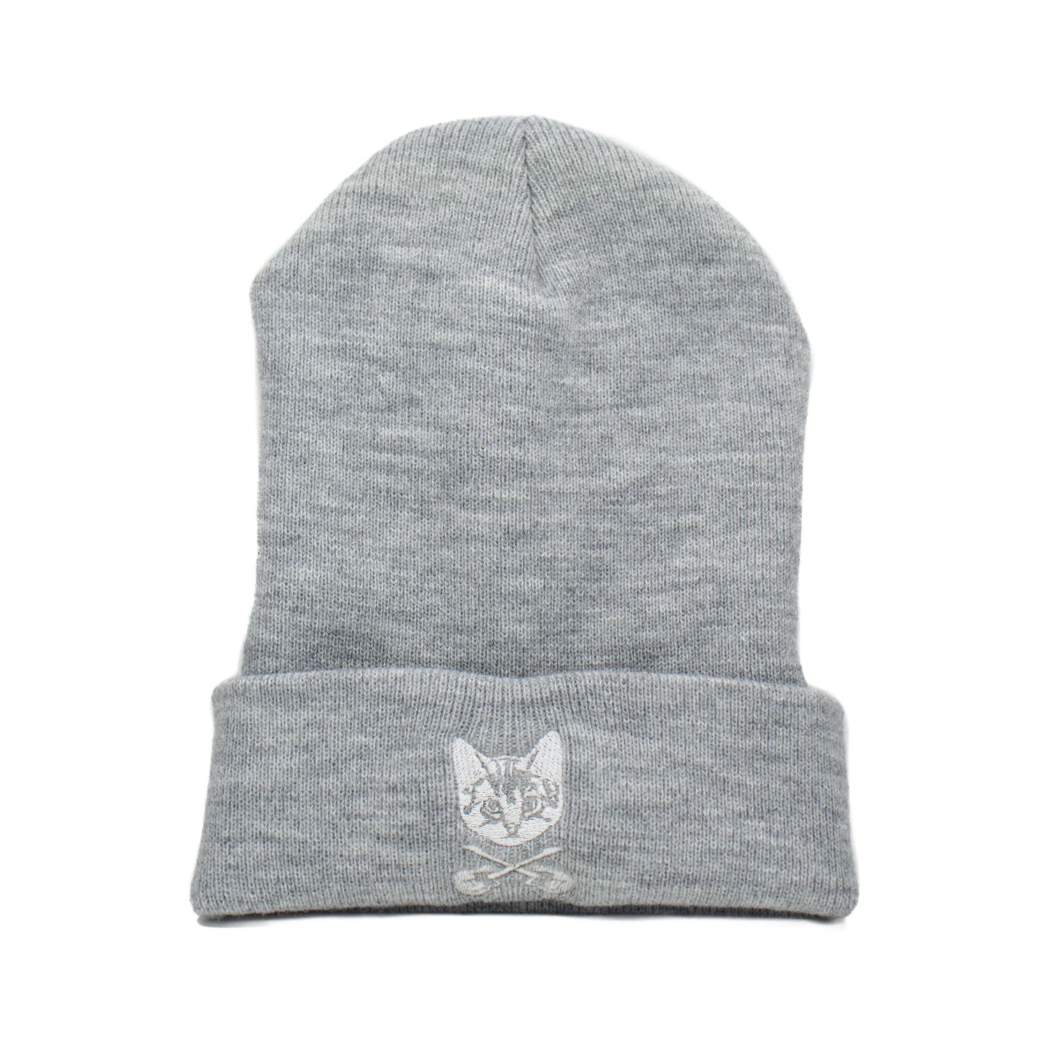 B&#39;s Music Shop Knit Beanie, Style: 12&quot; Cuffed Beanie Heather Grey - White Logo