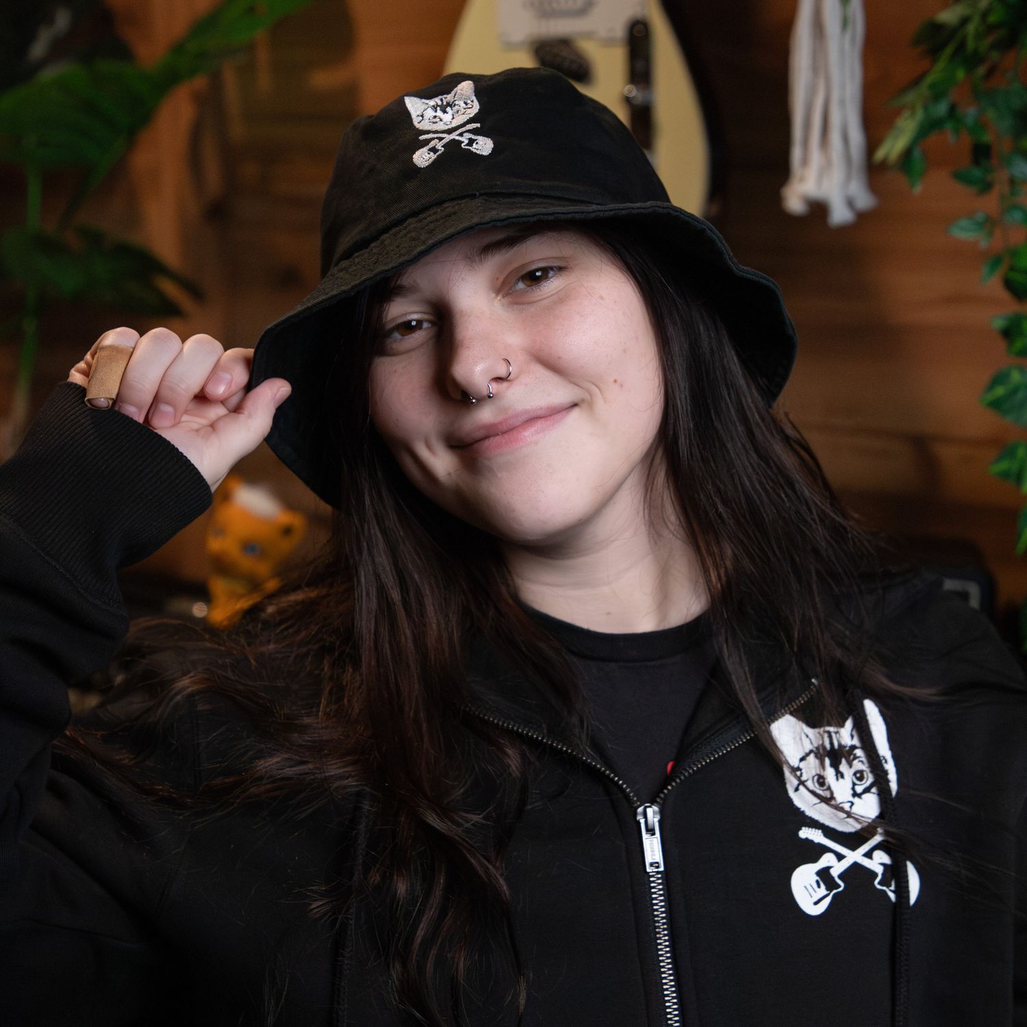 B's Music Shop Bucket Hat, Color: Black with White Logo