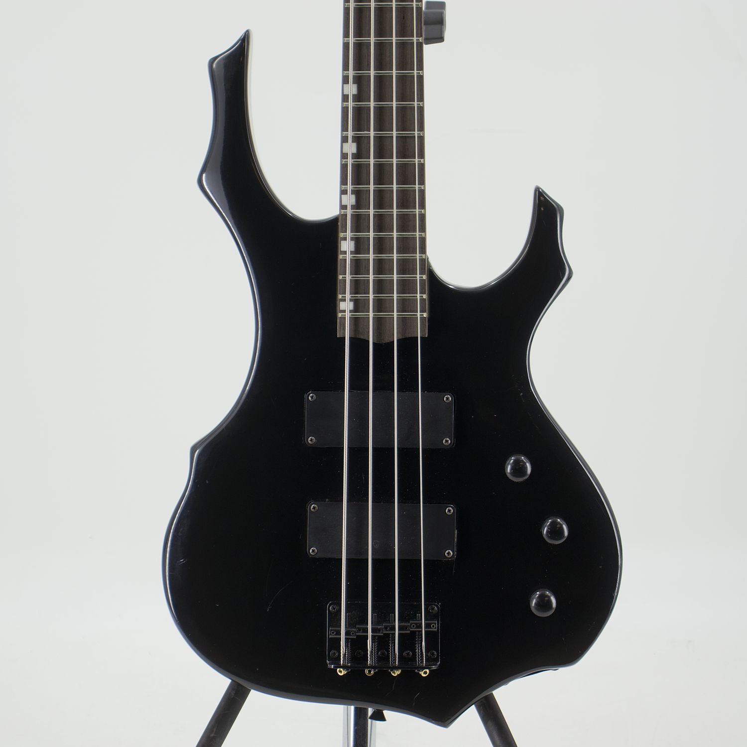 Used Glarry Burning Fire Black Electric Bass Guitar – Good Condition