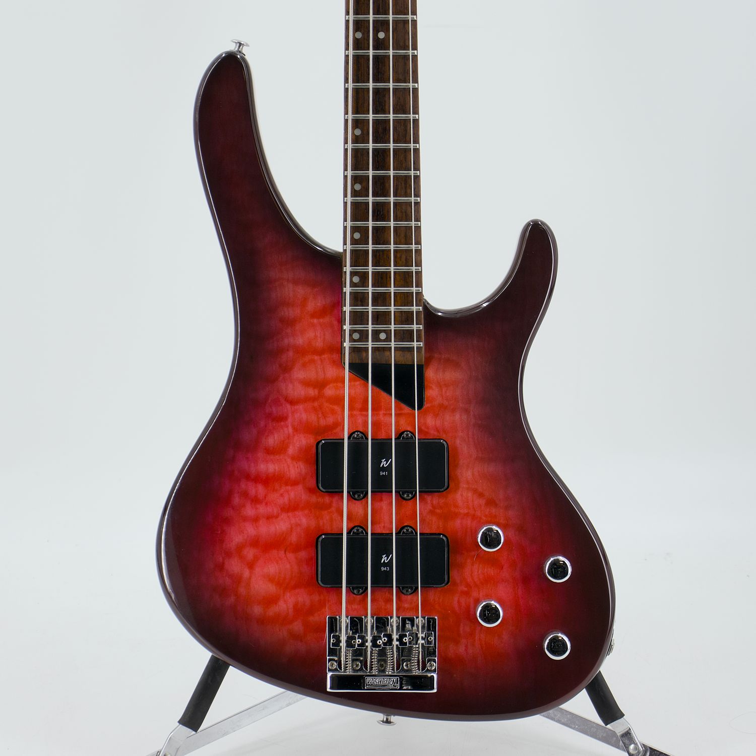 Used Washburn XB400 Transparent Red Electric Bass Guitar – Very Good Condition