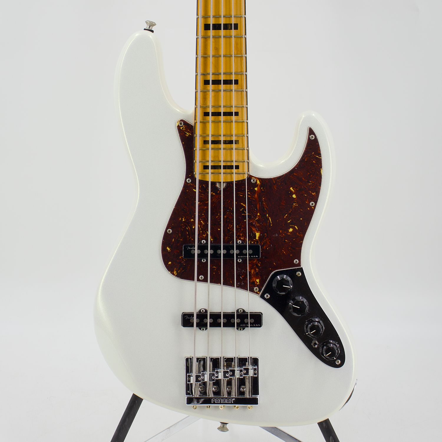 Used Fender American Ultra Jazz Bass V Arctic Pearl w/Case – Very Good Condition