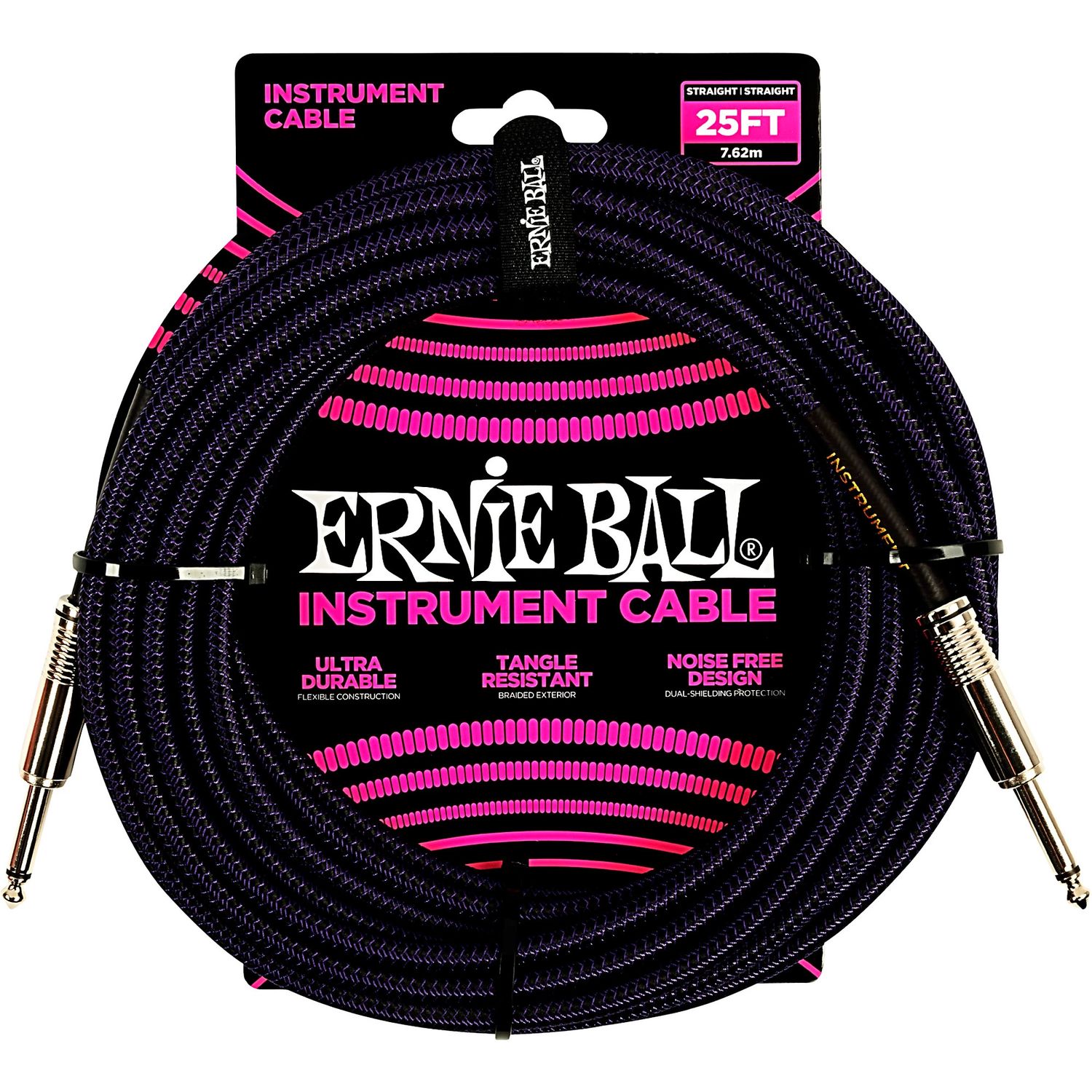 Ernie Ball 25' Braided Instrument Cable, Purple/Black