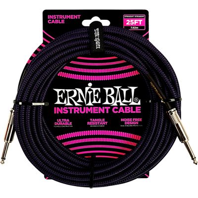Ernie Ball 25' Braided Instrument Cable, Purple/Black