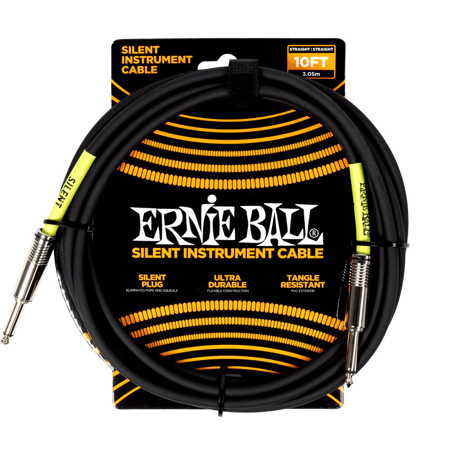 Ernie Ball Classic Silent Instrument Cable, Straight/Straight 10ft - Black
