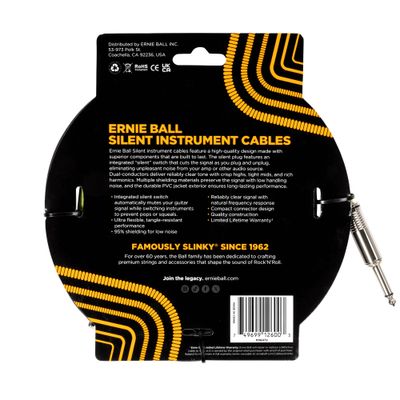 Ernie Ball Classic Silent Instrument Cable, Straight/Straight 10ft - Black
