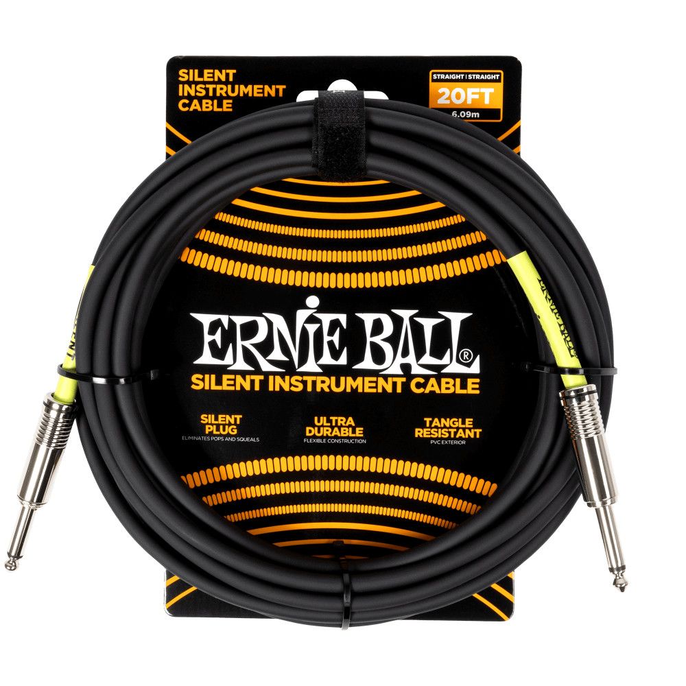 Ernie Ball Classic Silent Instrument Cable, Straight/Straight 20ft - Black