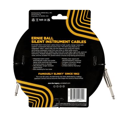Ernie Ball Classic Silent Instrument Cable, Straight/Straight 20ft - Black