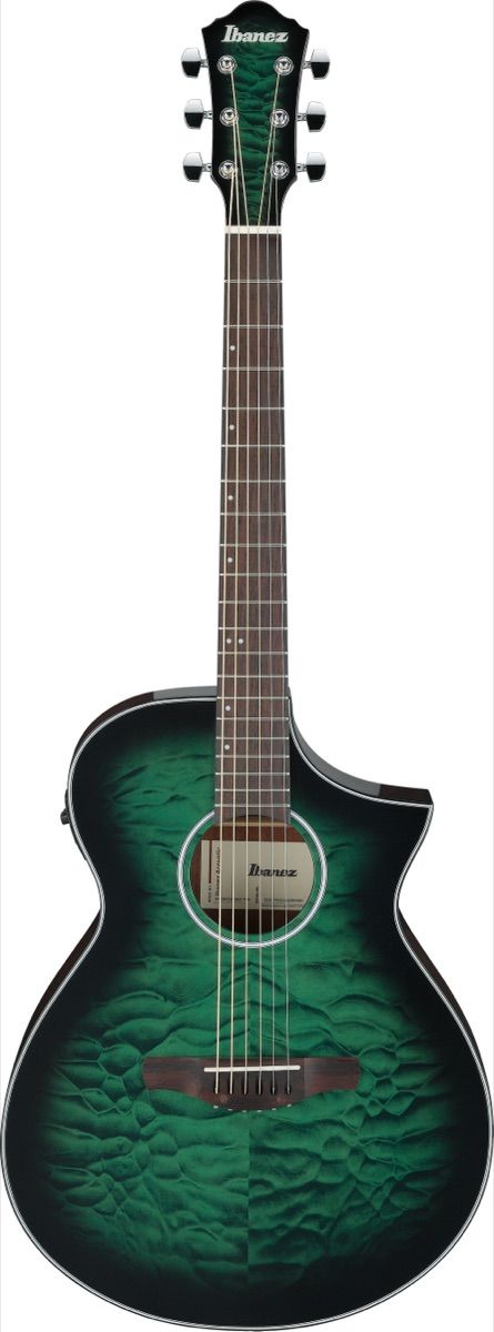 Ibanez AEWC16QATEH AEWC Acoustic Guitar in Transparent Emerald Burst High Gloss Top, Natural High Gloss Back and Sides