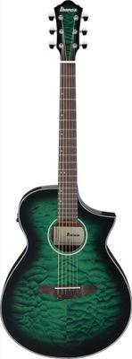 Ibanez AEWC16QATEH AEWC Acoustic Guitar in Transparent Emerald Burst High Gloss Top, Natural High Gloss Back and Sides