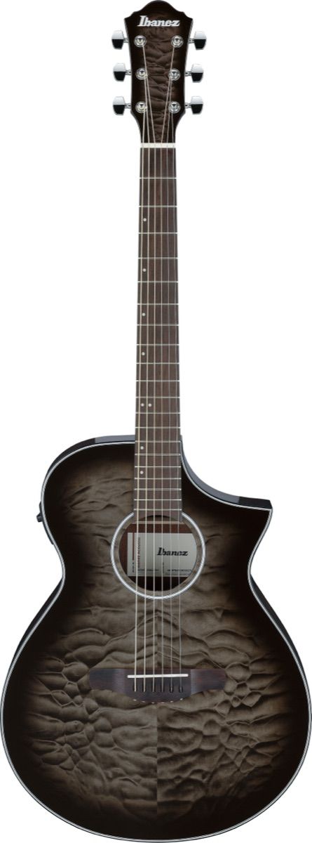 Ibanez AEWC16QATKH AEWC Acoustic Guitar in Transparent Black Sunburst High Gloss Top, Natural High Gloss Back and Sides