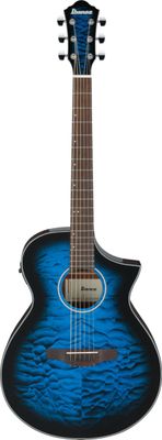 Ibanez AEWC16QATLH AEWC Acoustic Guitar in Transparent Blue Sunburst High Gloss Top, Natural High Gloss Back and Sides