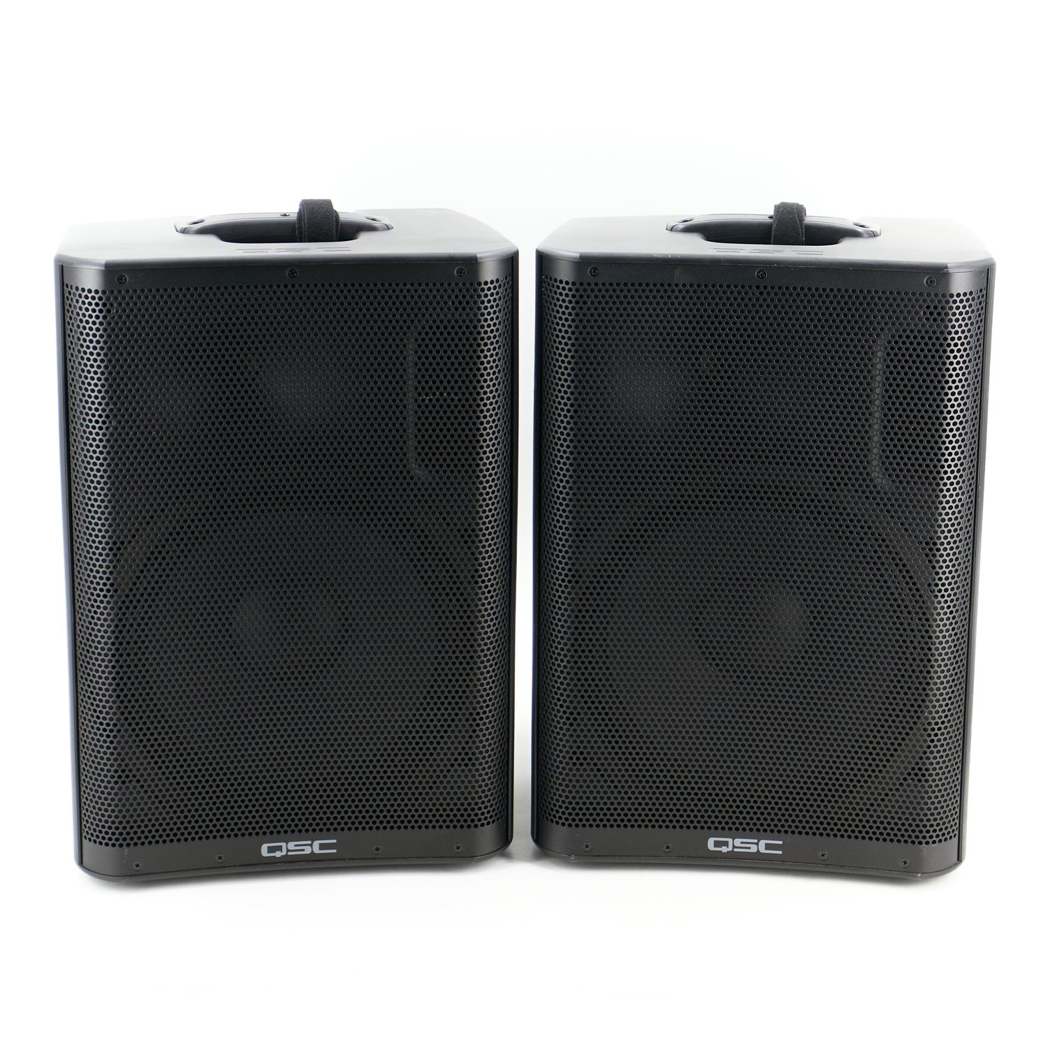 Used QSC CP12 Pair 12" 1000W Powered Loudspeakers Very Good w/IEC Power Cables