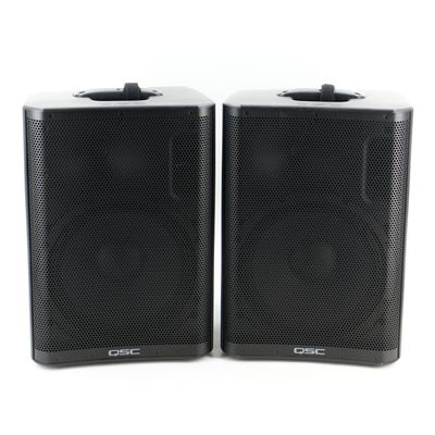 Used QSC CP12 Pair 12" 1000W Powered Loudspeakers Very Good w/IEC Power Cables