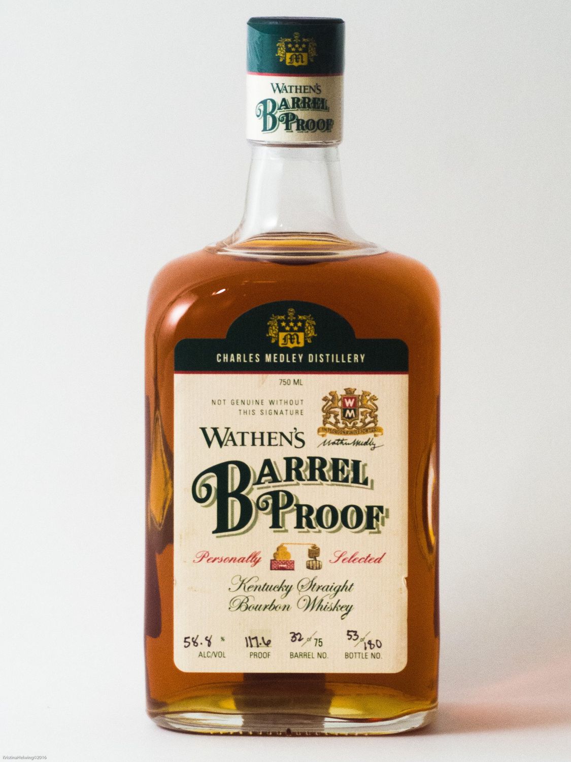 WATHEN&#39;S BARREL PROOF HEALTHY SPIRITS SINGLE BARREL BOURBON 750ML