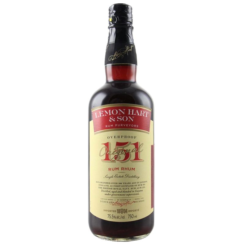 LEMON HART &amp; SON RUM 151 OVERPROOF 750ML