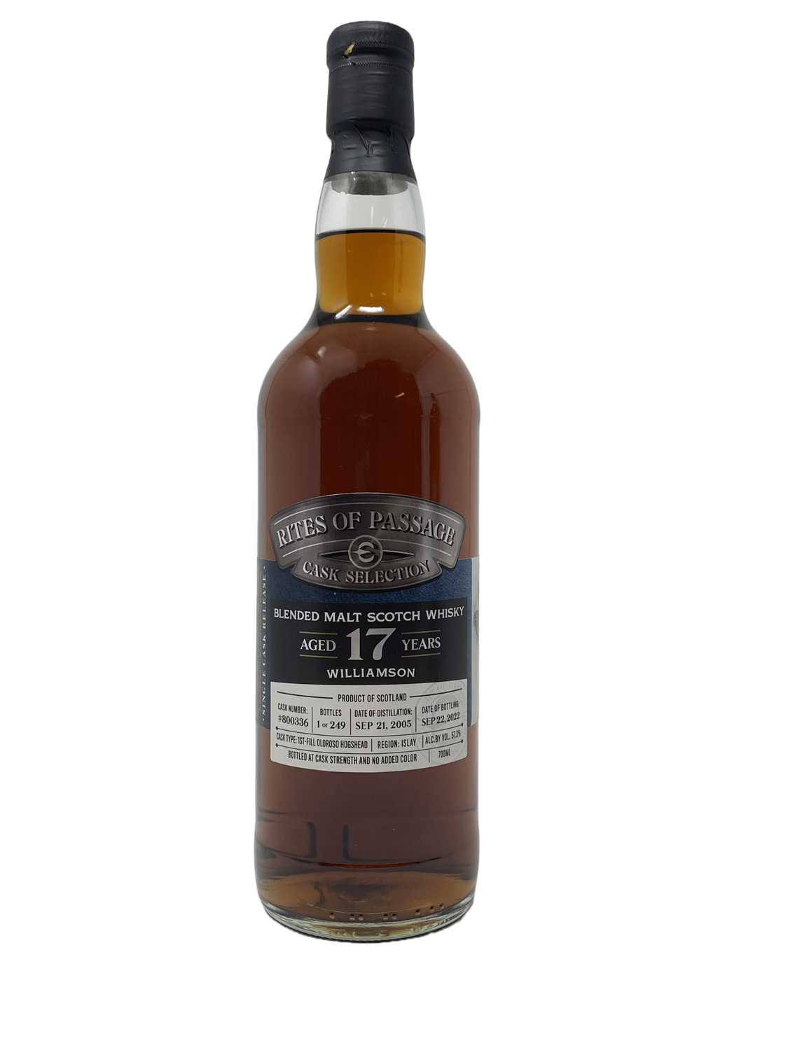 RITES OF PASSAGE WILLIAMSON (LAPHROAIG) 17 YEAR FIRST FILL OLOROSO AGED SCOTCH 700ML